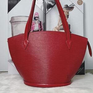 Louis Vuitton Red Epi Leather Tote with Structured Top Handles
